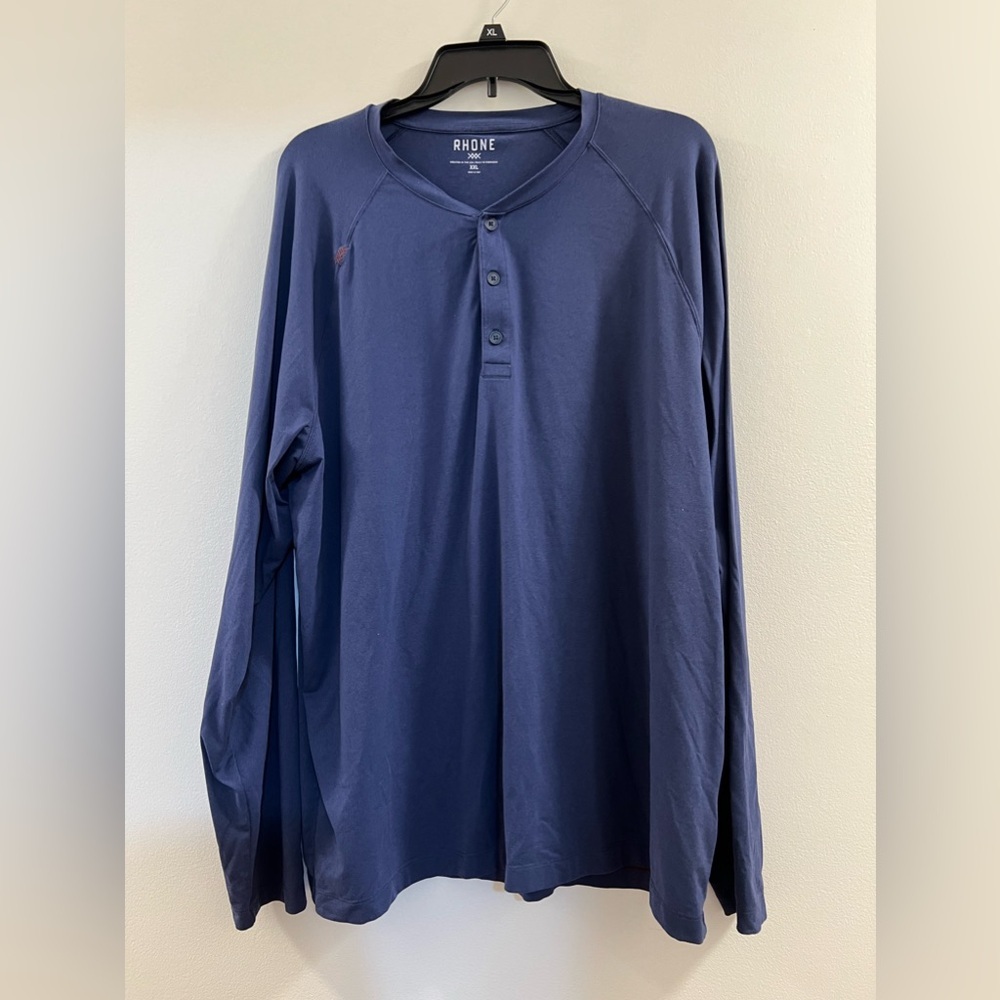Rhône Henley Navy Blue Long Sleeve T-shirt Top Mens